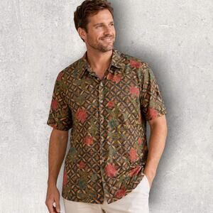 Tori Richard Shirt Mens Large Hawaiian Floral Silk Blend Resort Camp Aloha